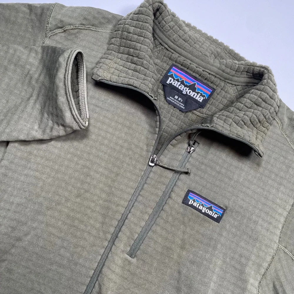 Patagonia Mens R1 Regulator Quarter Zip Fleece Pullover Olive Green Medium
